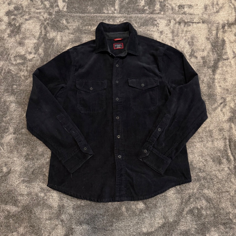UNTUCKit Cordy Navy Blue Corduroy Button Down Shirt Mens Medium 41206
